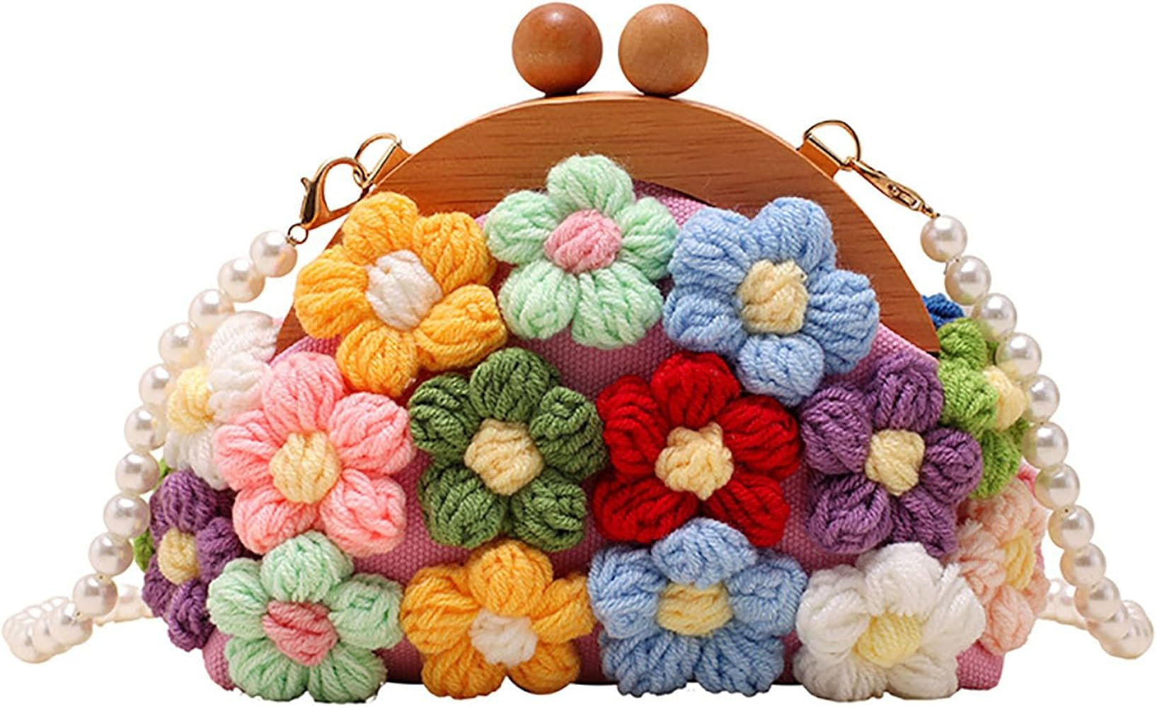 Shell Shoulder Bags with Handwoven Small Flower Tote Bag,Pearl Crossbody Chain Purse Bags | Amazon (US)