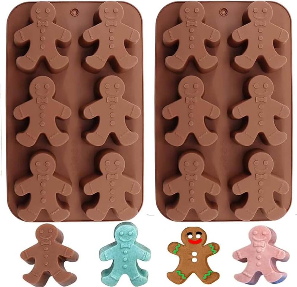 Gingerbread Man Silicone Mould 2PCS 6-Cavity Christmas Mold Gingerbread Man Mold for Chocolate Co... | Amazon (US)