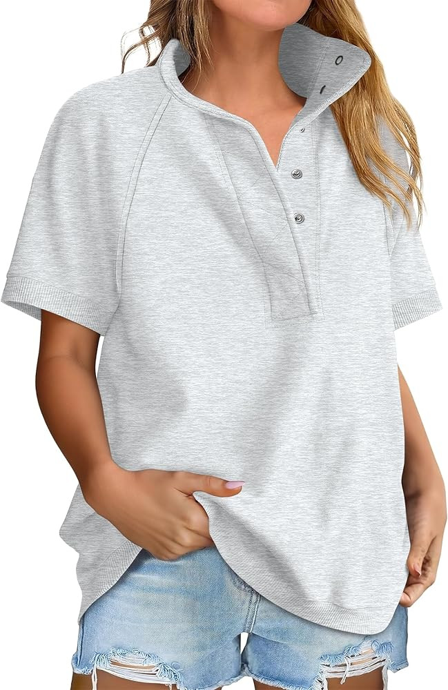 ANRABESS Womens Short Sleeve Tops Oversized Lightweight Sweatshirt Polo Shirts 2026 Summer Casual... | Amazon (US)