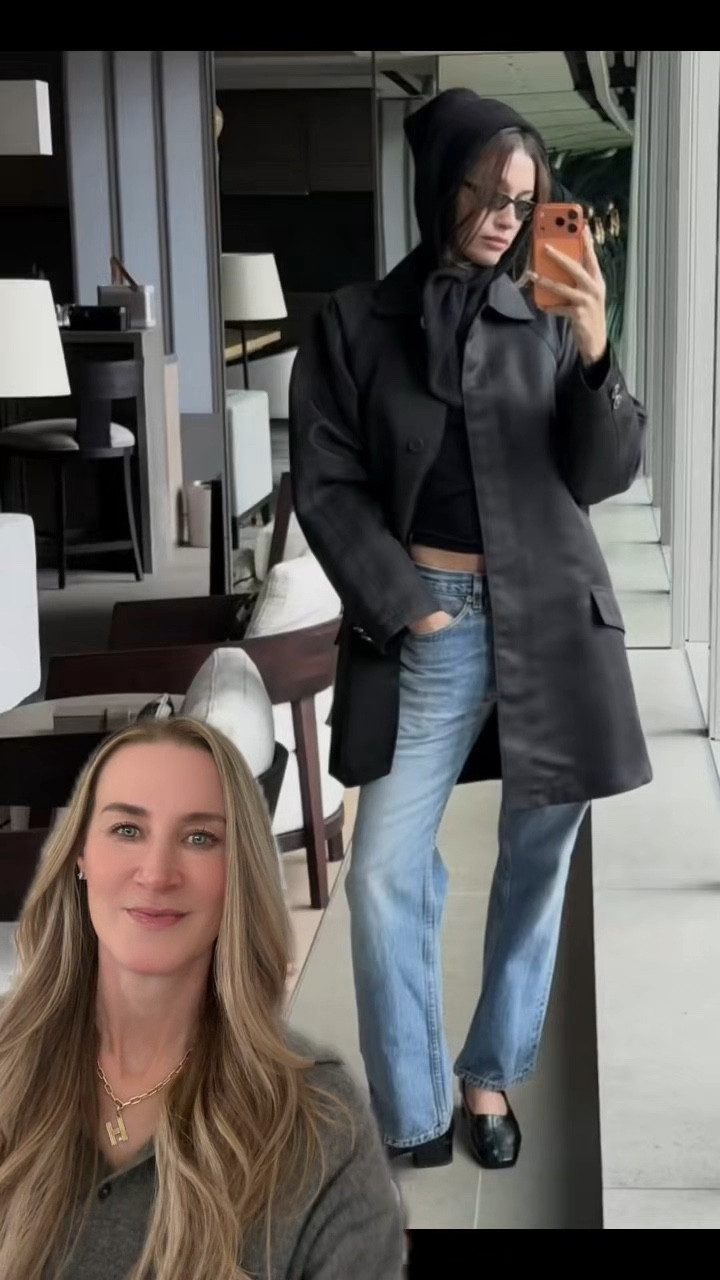 

Hailey Bieber’s leather jacket just replaced the blazer.

She’s wearing a mid-length black leather coat layered over a fitted black base, straight leg light wash jeans, and low heel loafers.

This is that 90s minimalism formula that always works.

Clean lines.

Relaxed denim.

Structured outerwear.

Nothing trendy. Nothing try hard. Just cool. It’s giving off duty supermodel meets quiet luxury capsule wardrobe.

If you’ve been reaching for your blazer… this might be your sign to switch to leather.

Are we keeping blazers this spring or is leather officially taking over?