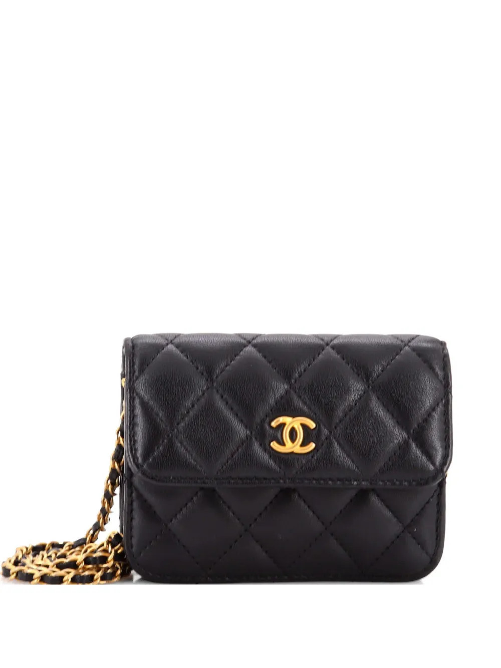 CHANEL Pre-Owned Pearl Crush Flap Clutch with Chain Quilted Lambskin Mini crossbody bag - Black | Farfetch Global