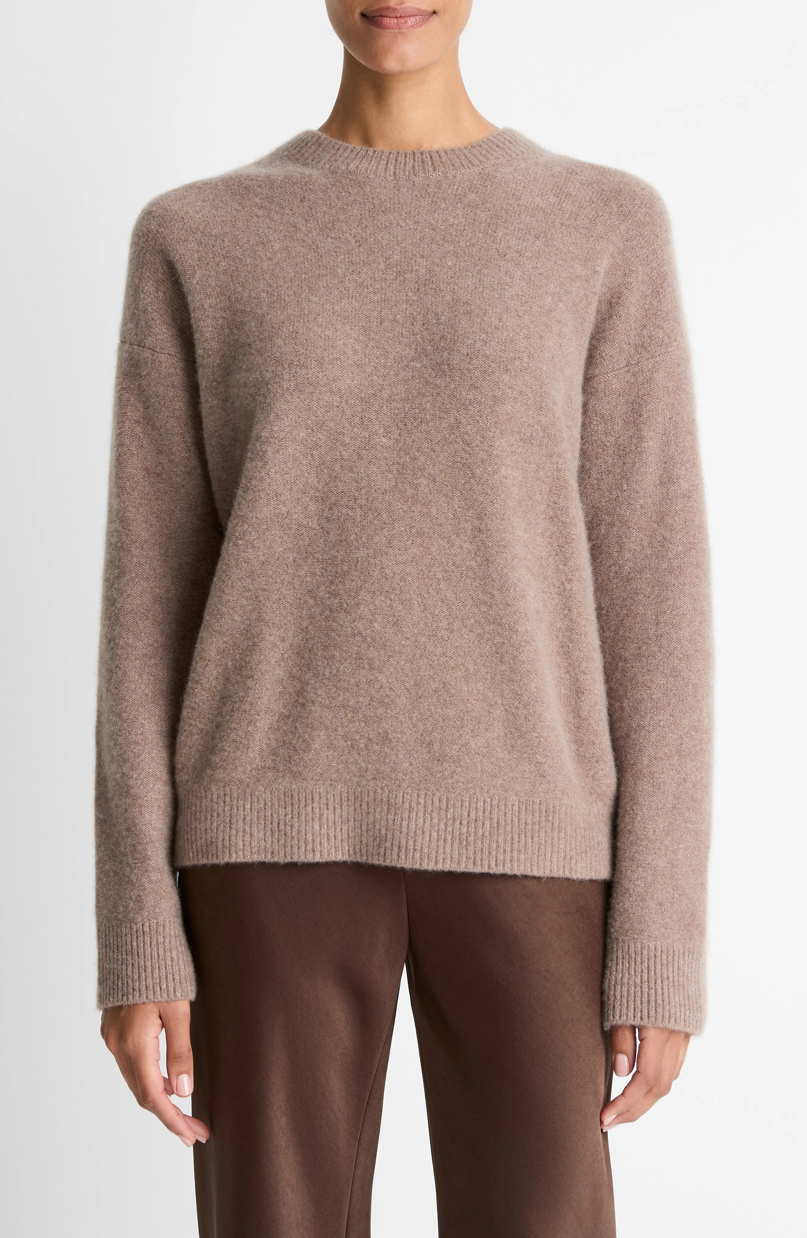 Vince Boiled Cashmere Crewneck Sweater in Heather Doe at Nordstrom, Size Medium | Nordstrom
