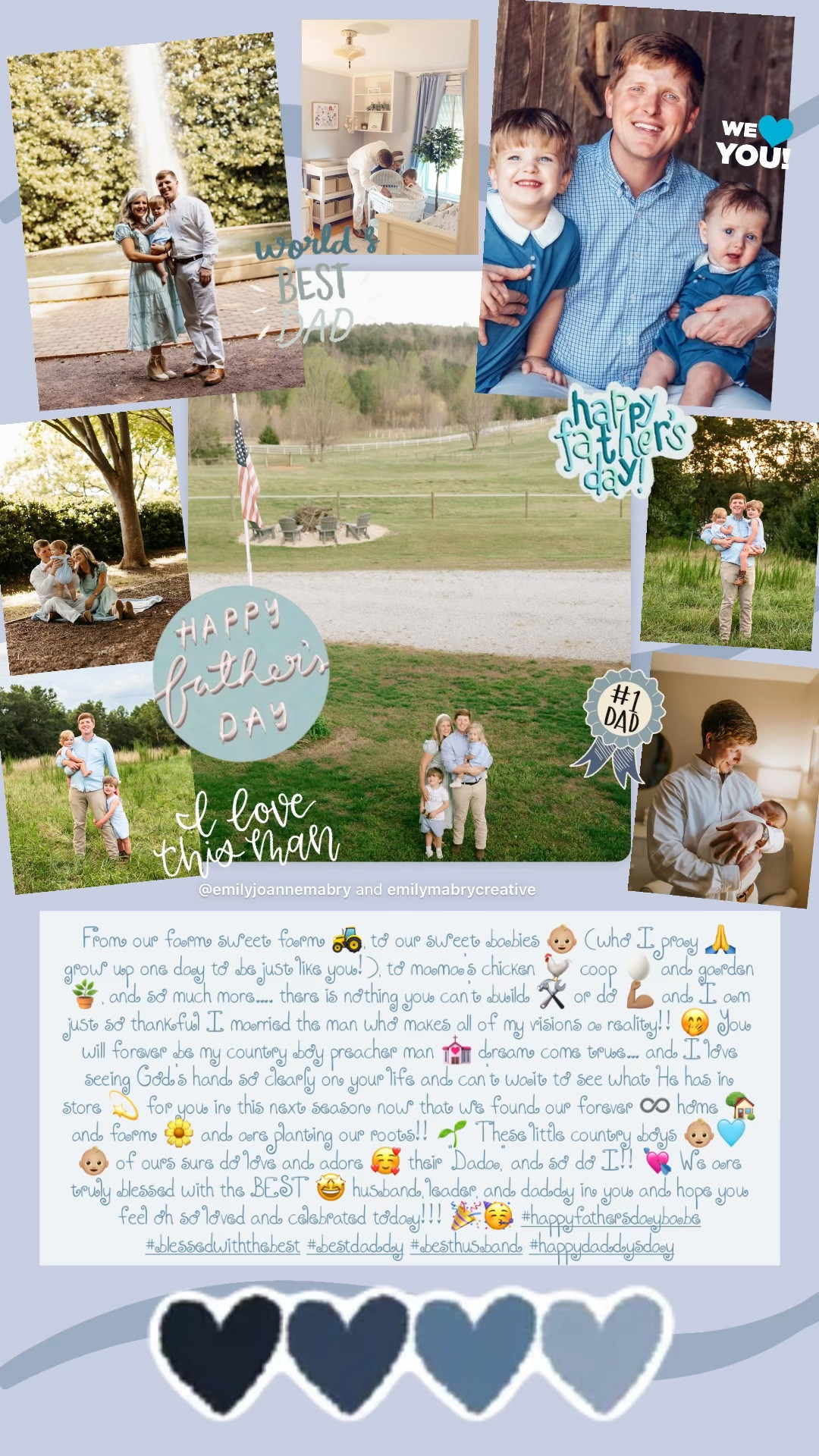 From our farm sweet farm 🚜, to our sweet babies 👶🏼 (who I pray 🙏 grow up one day to be just like you!), to mama’s chicken 🐓 coop 🥚 and garden 🪴, and so much more…. there is nothing you can’t build 🛠️ or do 💪🏽 and I am just so thankful I married the man who makes all of my visions a reality!! 🤭 You will forever be my country boy preacher man 💒 dream come true… and I love seeing God’s hand so clearly on your life and can’t wait to see what He has in store 💫 for you in this next season now that we found our forever ♾️ home 🏡 and farm 🌼 and are planting our roots!! 🌱 These little country boys 👶🏼🩵👶🏼 of ours sure do love and adore 🥰 their “Dada,” and so do I!! 💘 We are truly blessed with the BEST 🤩 husband, leader, and daddy in you and hope you feel oh so loved and celebrated today!!! 🎉🥳 #happyfathersdaybabe #blessedwiththebest #bestdaddy #besthusband #happydaddysday
