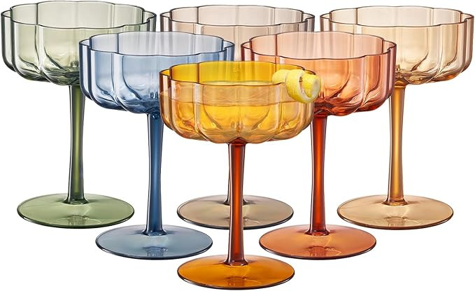 Khen Shatterproof Acrylic Flower Wavy Vintage Art Deco Martini, Champagne & Cocktail Muted Pastel... | Amazon (US)