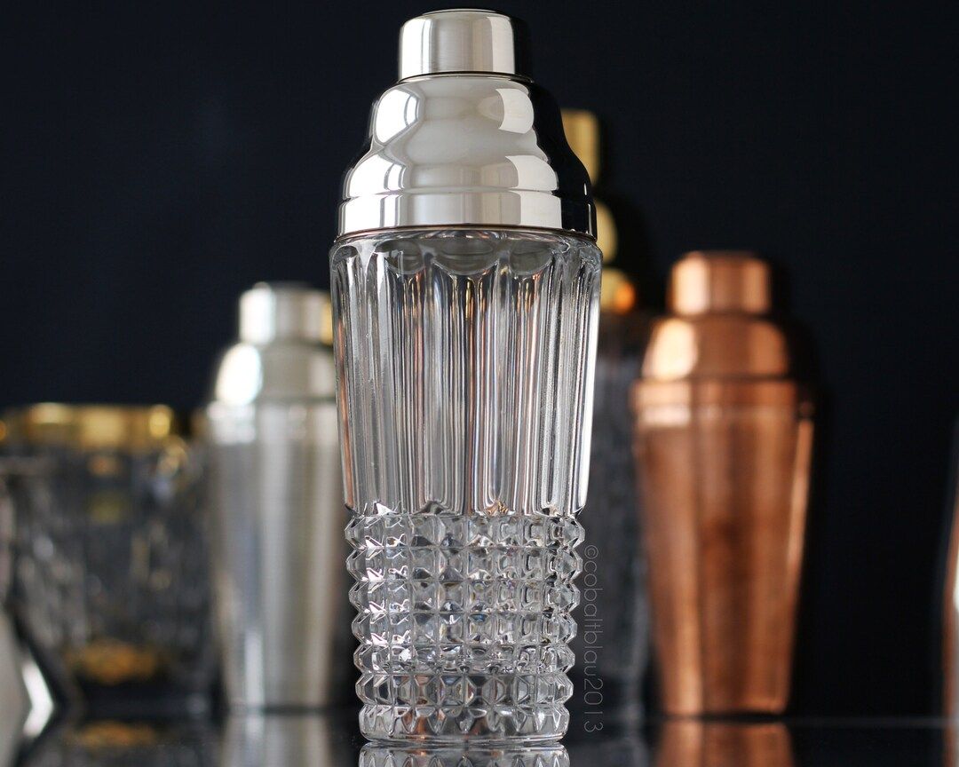 Cocktail Shaker Crystal Glass Vintage Mid Century Crystal - Etsy | Etsy (US)