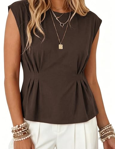 Watashi Women Summer Babydoll Tops Casual Cap Sleeve Peplum Tunic Shirt Dressy Pleated Tops Blous... | Amazon (US)