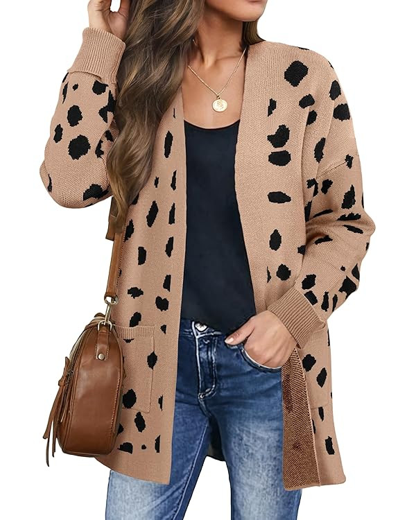 ZESICA Women's 2024 Fall Winter Long Sleeves Open Front Leopard Print Knitted Sweater Cardigan Co... | Amazon (US)