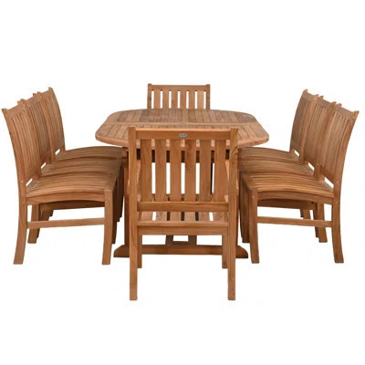 9 Piece Teak Wood Outdoor Patio Dining Set Including Oval Extension Table With 8 Abaco Side Chairs | Perigold