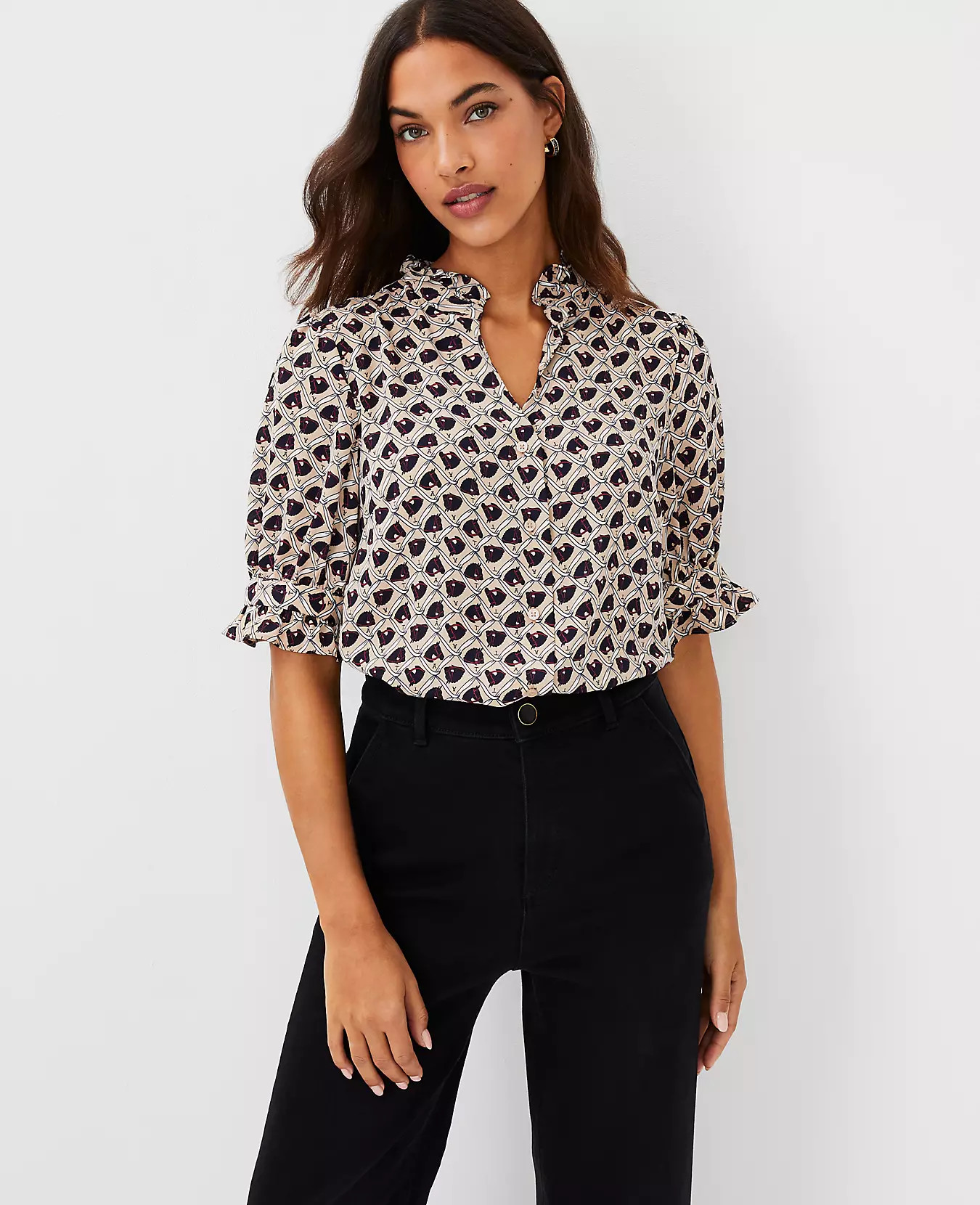 Rosette Ruffle Button Top | Ann Taylor (US)