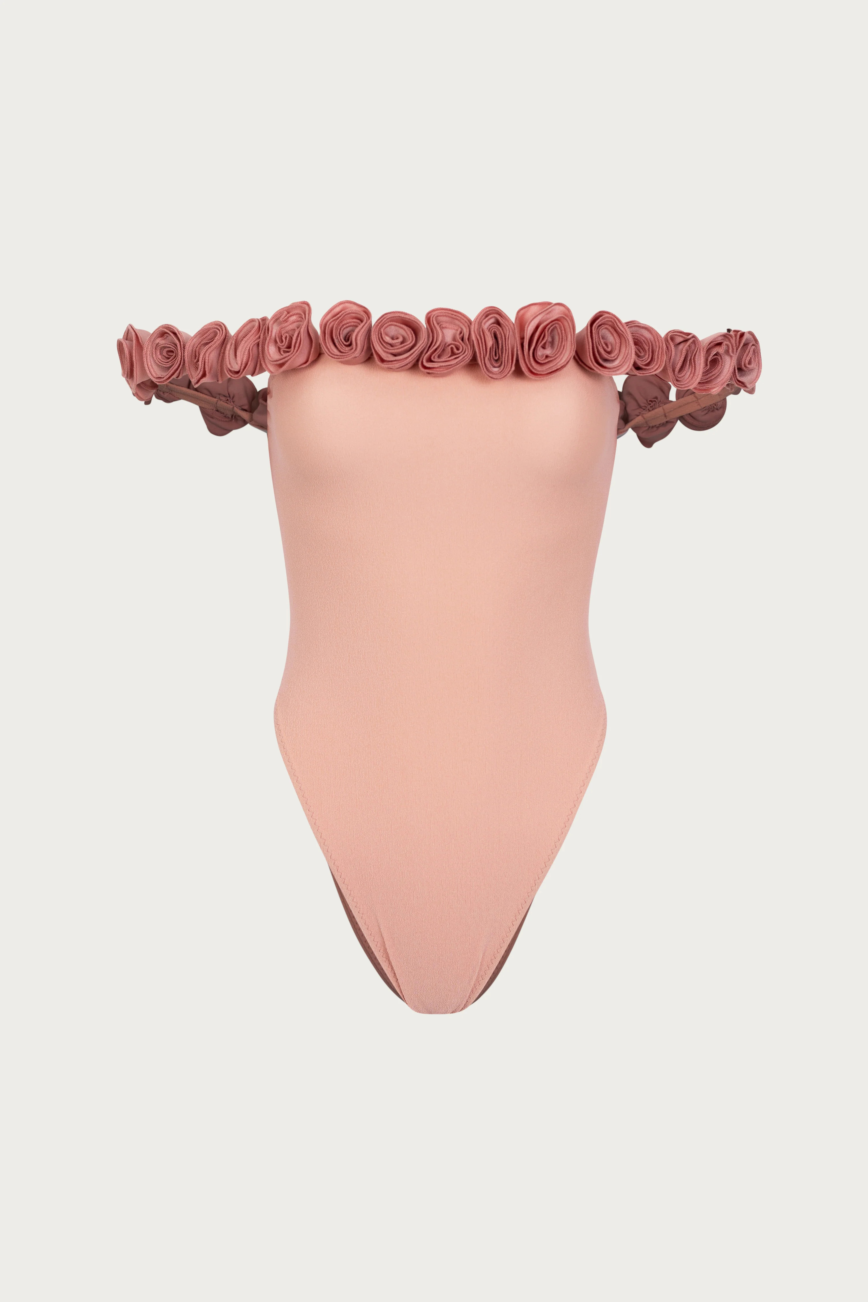 Rosette Off Shoulder One Piece (Faux Suede Blush/Blush) | SAME