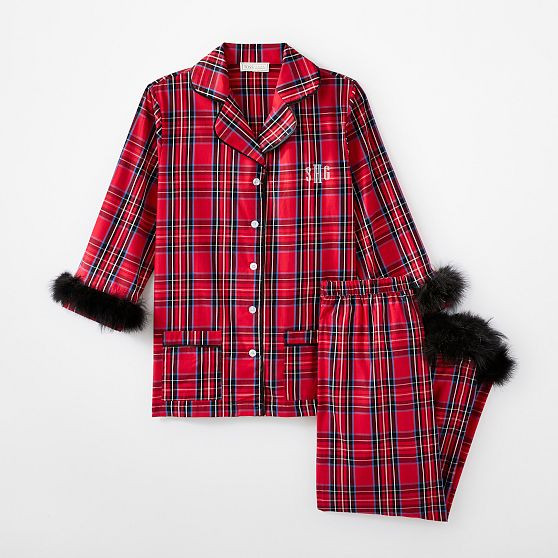 Feather Trim Tartan Pajamas | Mark and Graham