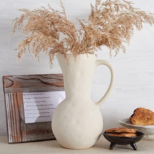 Large Ceramic Pitcher Vase, White, Tall Handle Vase for Home Decor, Big Hand Made Jug for Decorat... | Amazon (US)