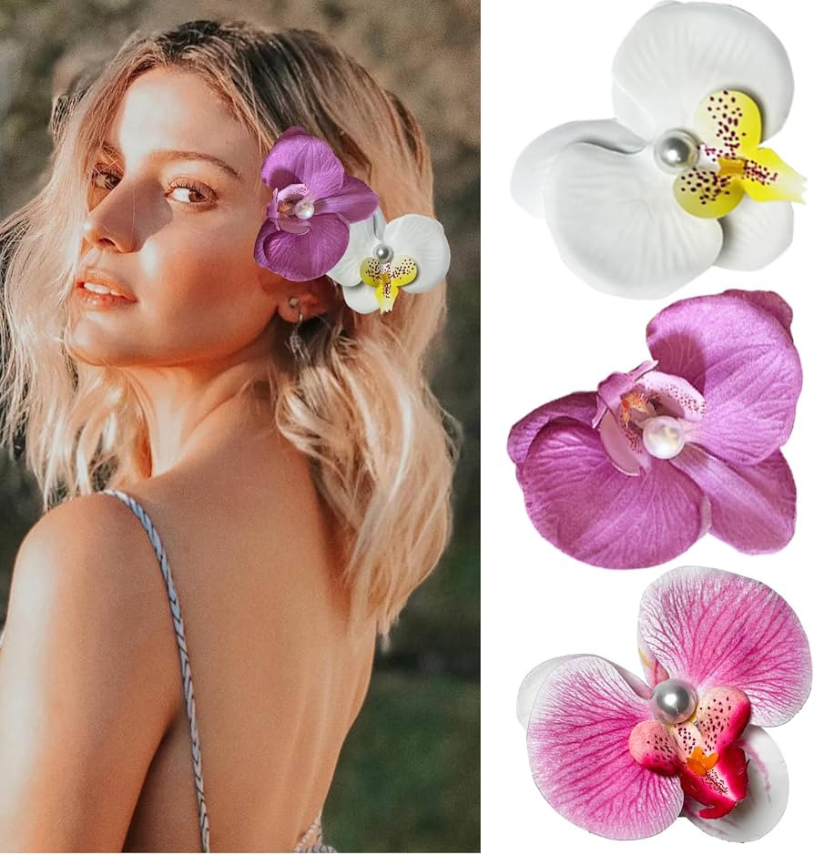 3Pcs Hawaiian Flower Hair Clips, Orchid Hair Clip Flower Hair Pins for Women Girls Summer Beach P... | Amazon (US)