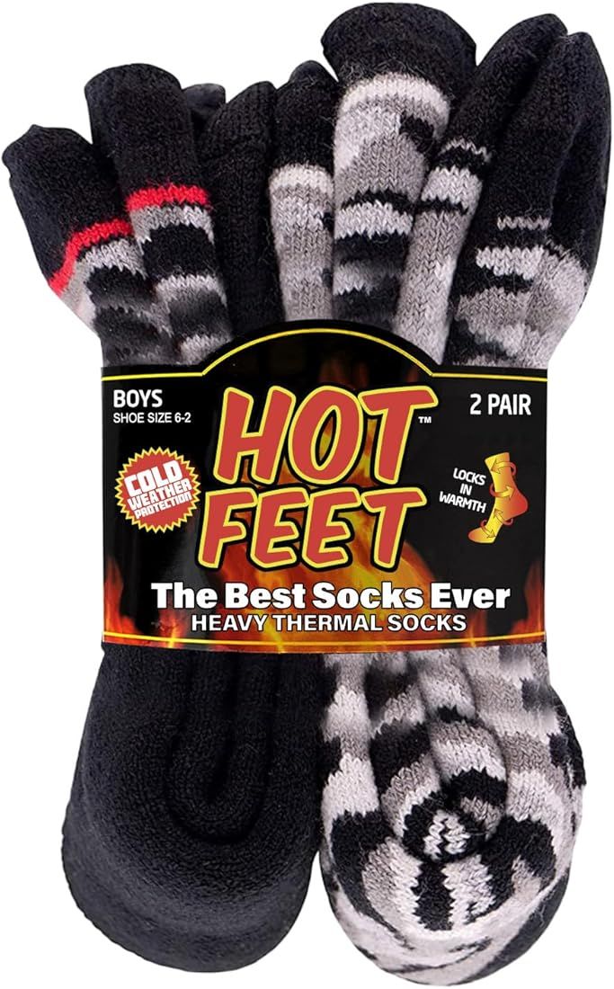 HOT FEET Boys and Girls 2 Pack Heavy Thermal Socks - Traps in Warmth – Kids Thick Insulated Cre... | Amazon (US)