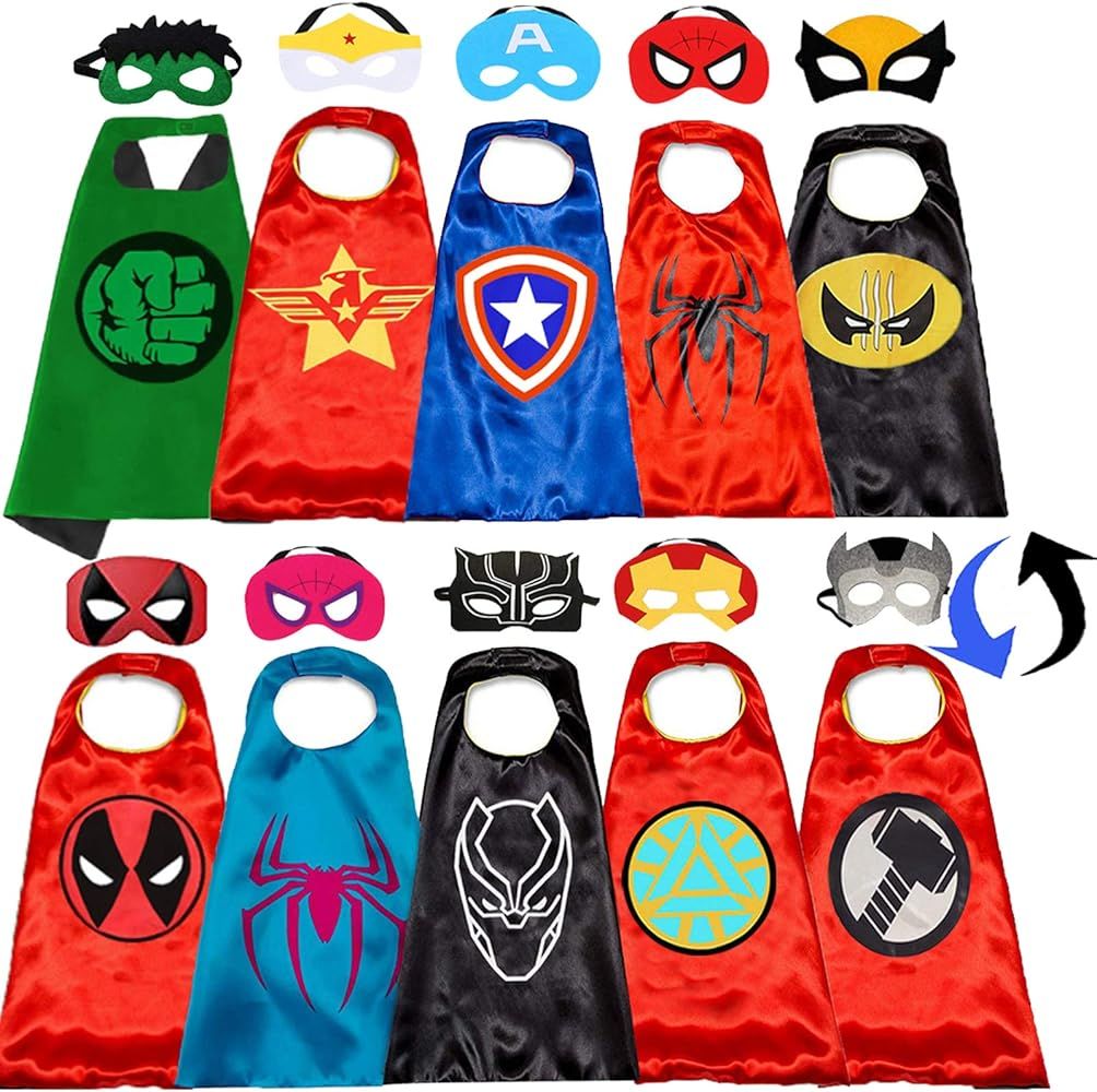 Superhero Capes and Masks for Kids Halloween Cosplay Double Side Capes Superhero Toy Kids Best Gi... | Amazon (US)