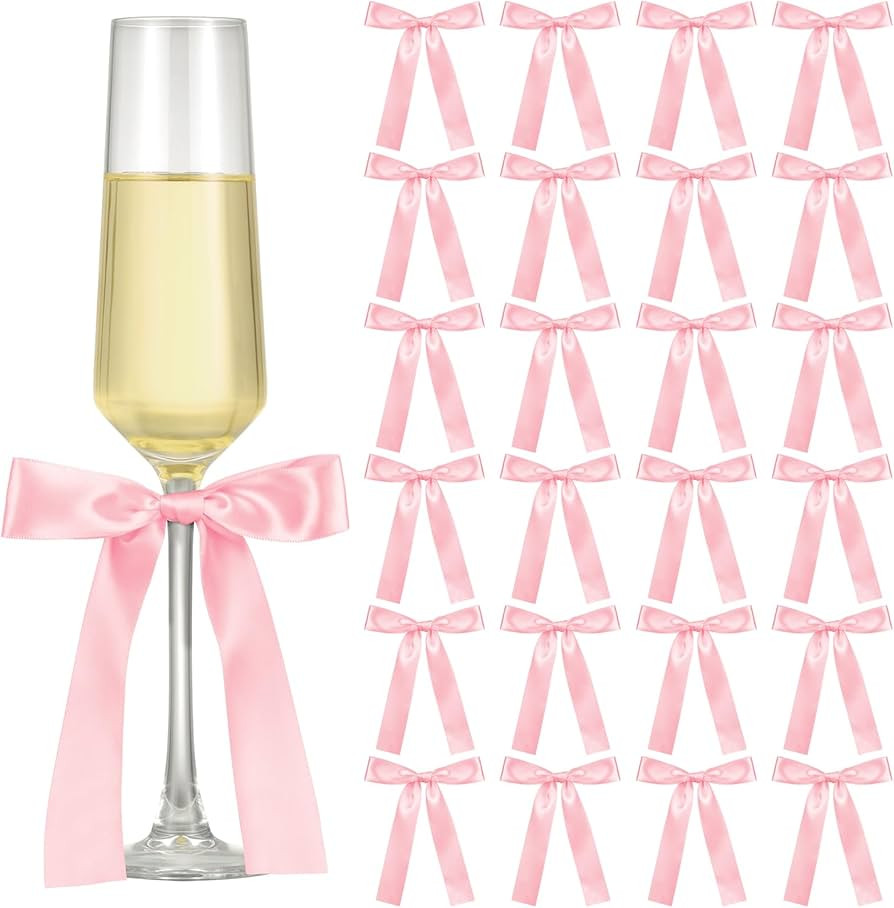 24 Pack Bows for Wine Glass Candle Holder 6.7 x 4 Inch Bow Candlestick Champagne Glass Ribbon Sel... | Amazon (US)