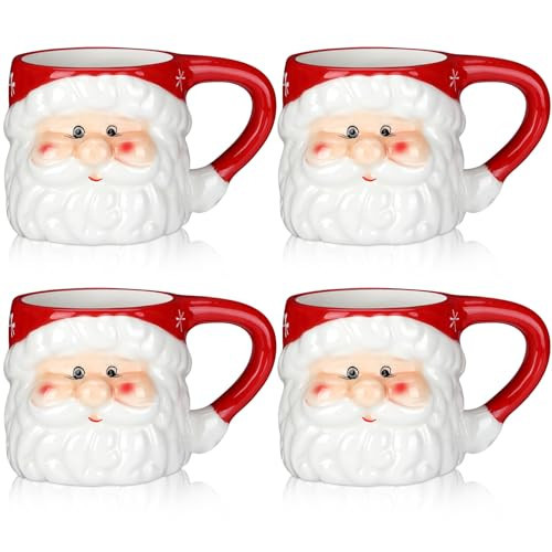 Sliner 4 Pcs Christmas Santa Coffee Mugs Vintage Santa Claus Heads Ceramic Mug Christmas Themed Design Cup Set for Coffee Tea Hot Chocolate Xmas Holiday Gifts (Red,11 oz) | Amazon (US)