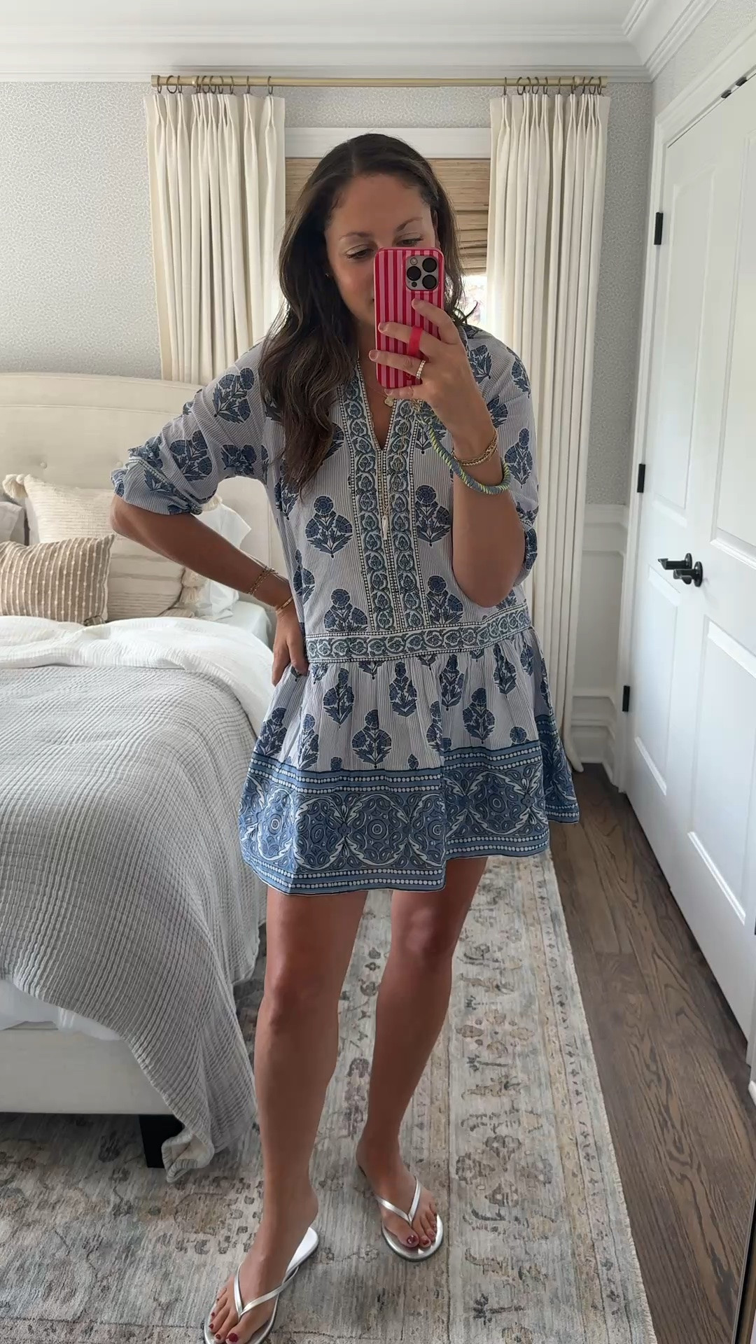 Easy breezy summer OOTD! The prettiest, most flattering dress that I own in several prints now, silver flip flops and some fun jewelry!

#LTKootd #LTKvlog #LTKdayinmylife