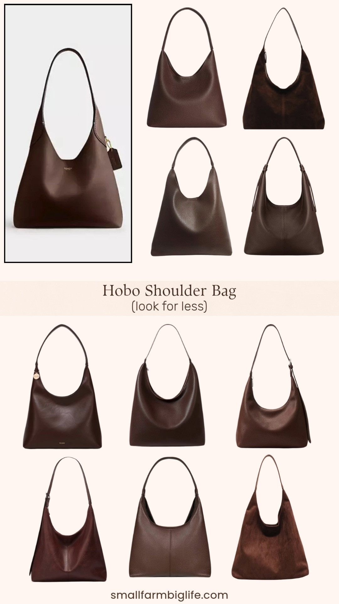 The slouchy hobo bag is one of fall's easiest trends to wear, and while the Coach Brooklyn Shoulder Bag in maple brown is a gorgeous splurge, these Amazon finds capture that same soft, relaxed silhouette for a fraction of the price. The coffee brown vegan leather slouchy tote and the chocolate brown compact hobo purse both bring that classic everyday shape.

For a suede option, the coffee brown slouchy suede shoulder bag and the coffee brown suede retro top handle hobo both add texture to the look, while the genuine leather befen hobo purse with a tassel detail brings a slightly more elevated finish. If you need something functional for work or travel, the large full zip hobo with multiple pockets and a laptop sized interior, or the KALIDI crescent tote with an adjustable strap, are both great options.

A few more coffee brown picks round out the collection, including a soft faux leather tote purse and a slouchy shoulder bag with a zip pouch and key leash for easy organization. If you want a pop of color, the wine red vegan leather hobo bag is a beautiful way to bring the same silhouette into a richer fall tone.

#lookforless #coach #hobobag #fallfashion #amazonfinds 

 #LTKootd #LTKOver40 #LTKWorkwear