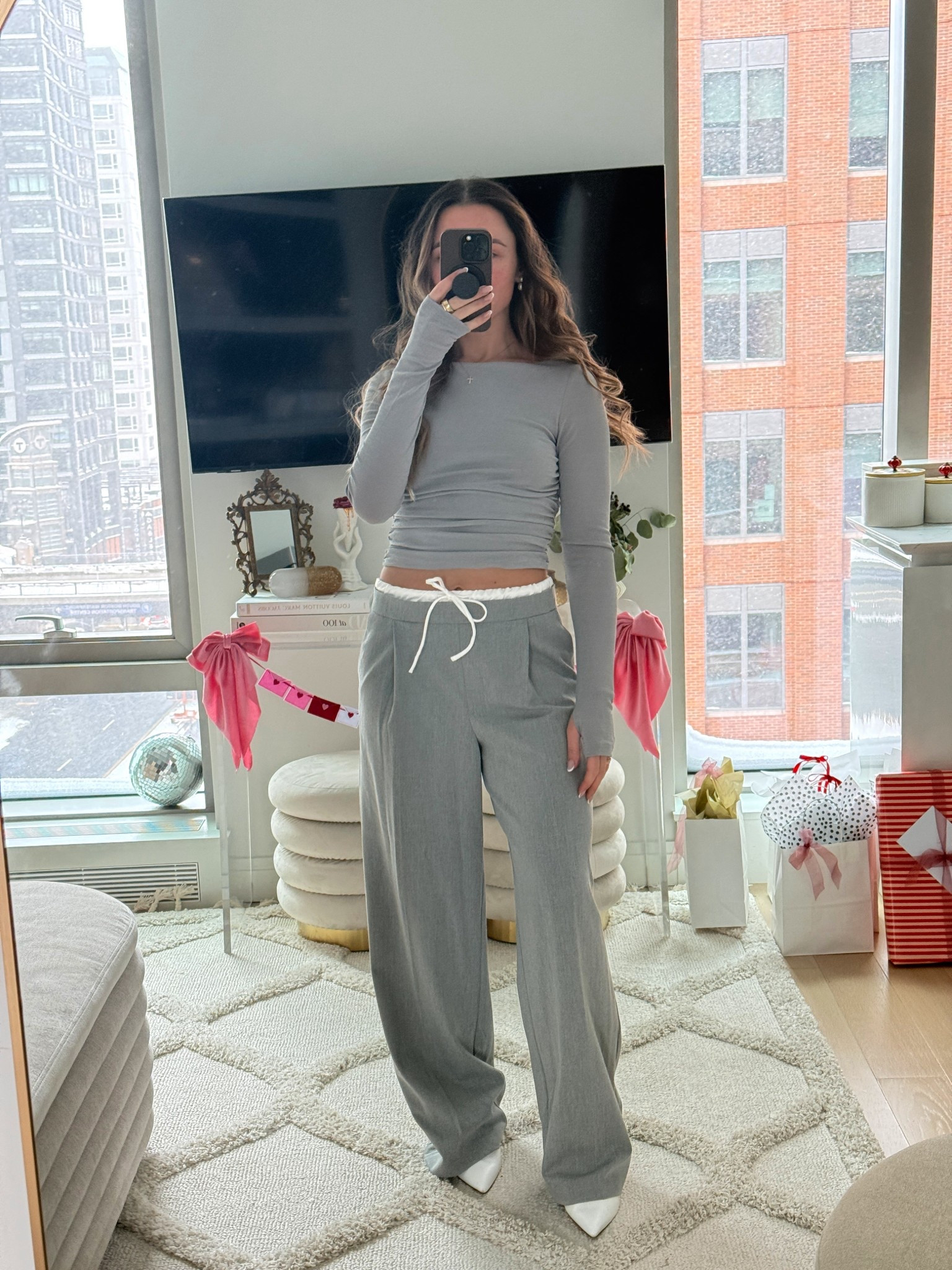 gray winter outfit 
top is XS
Gray trousers with tie is from Zara last year, but linked some similar pairs 

#LTKValentine