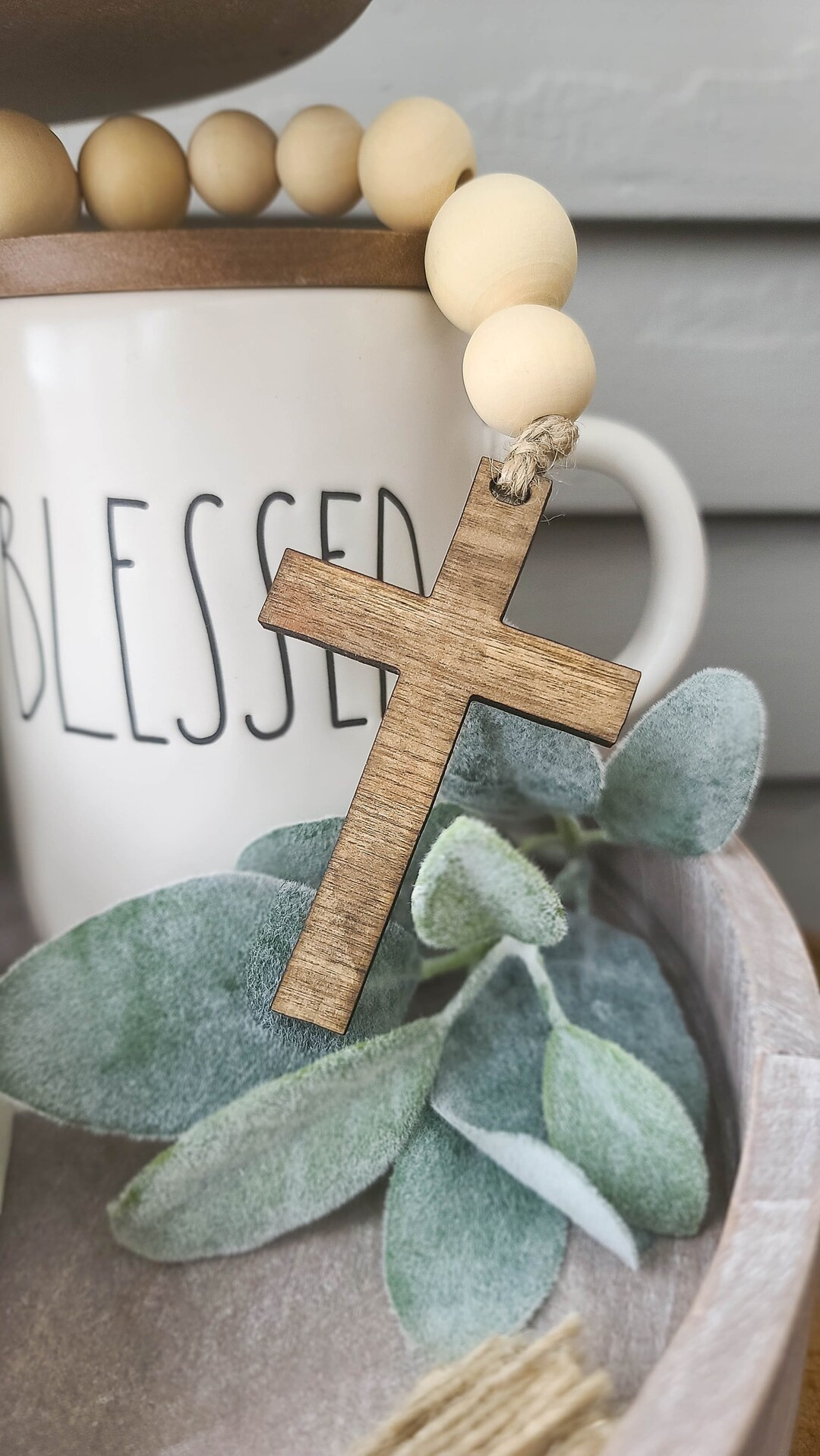 Farmhouse Beads With Tassle Easter Decor Wooden Cross - Etsy | Etsy (US)