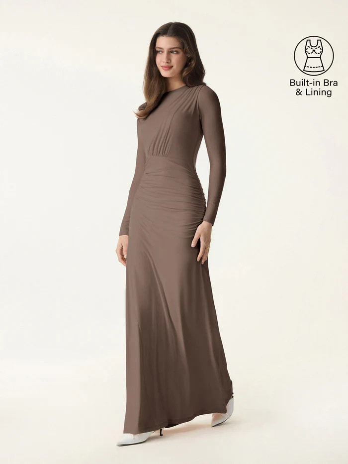 SkinKiss Boatneck Angled Ruched Maxi Brami Dress | OGLmove