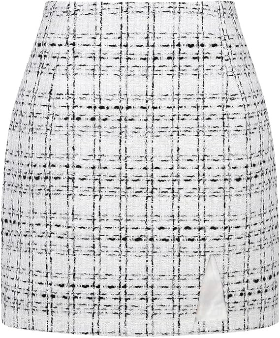 Plaid Mini Skirts for Womens High Waisted Fall Winter Wool Bodycon Pencil Skirts with Slit | Amazon (US)