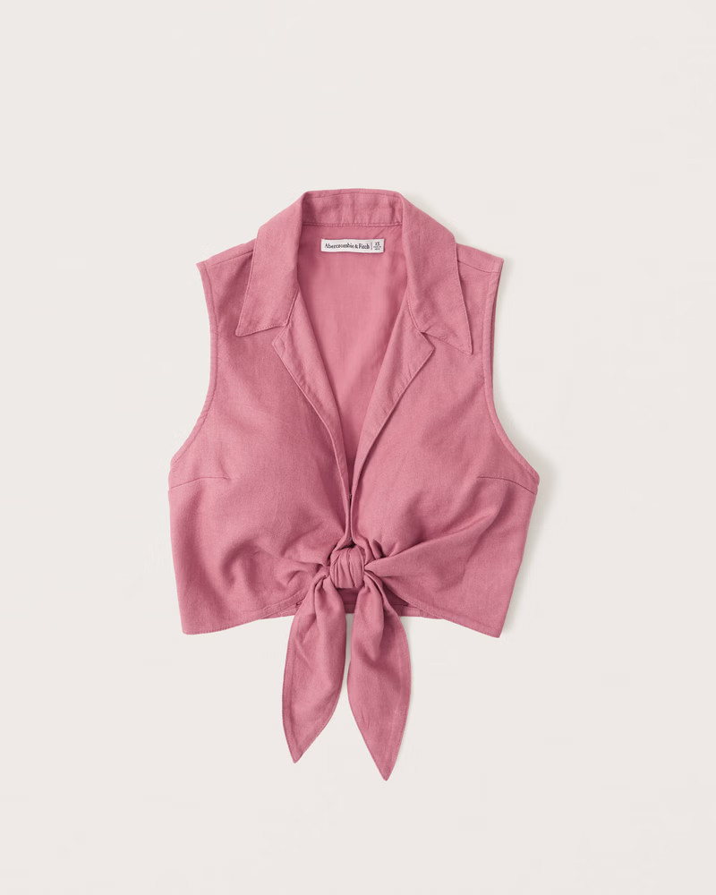 Tie-Front Linen-Blend Top | Abercrombie & Fitch (US)