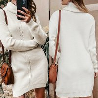 White Sweater Dress Knitted For Women, Winter White, High Neck For Winter, Casual Women's | Etsy (US)
