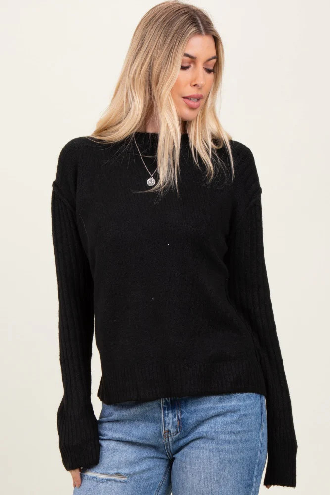 Black Raised Seam Long Sleeve Sweater | PinkBlush Maternity