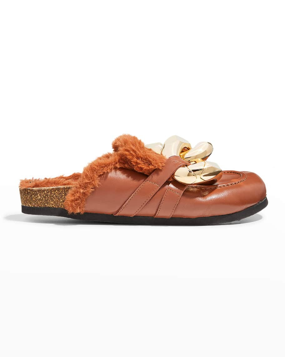 Chunky Chain Calfskin Slide Mules | Neiman Marcus