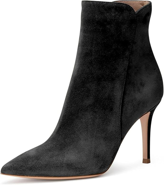 MIRAAZZURRA Women Ankle Booties Stiletto High Heel Pointy Toe Boots Black Casual Zipper Booties f... | Amazon (US)