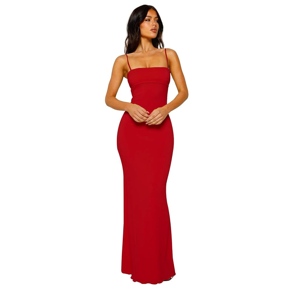 Women's Cutout Backless Maxi Dress Sexy Sleeveless Tight Slip Spaghetti Strap Long Dresses | Amazon (US)