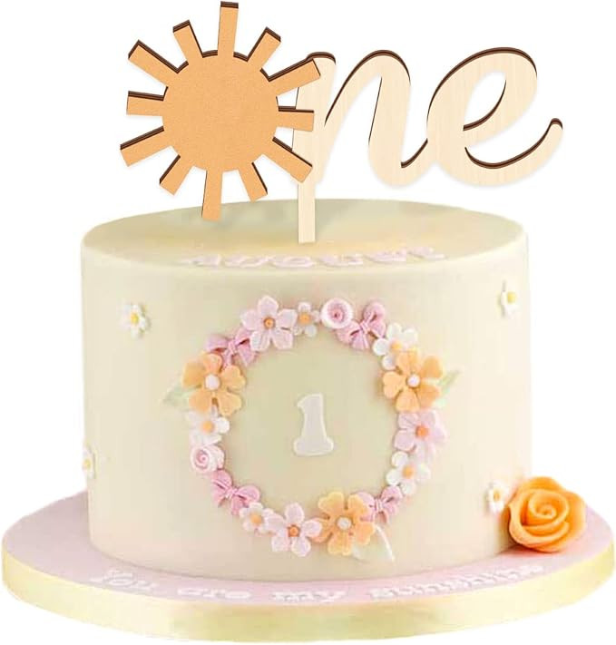 Sun One Cake Topper 1st Birthday Cake Decoration, 6.4'' x 7'' One Year Old Wooden Sun Cake Topper... | Amazon (US)