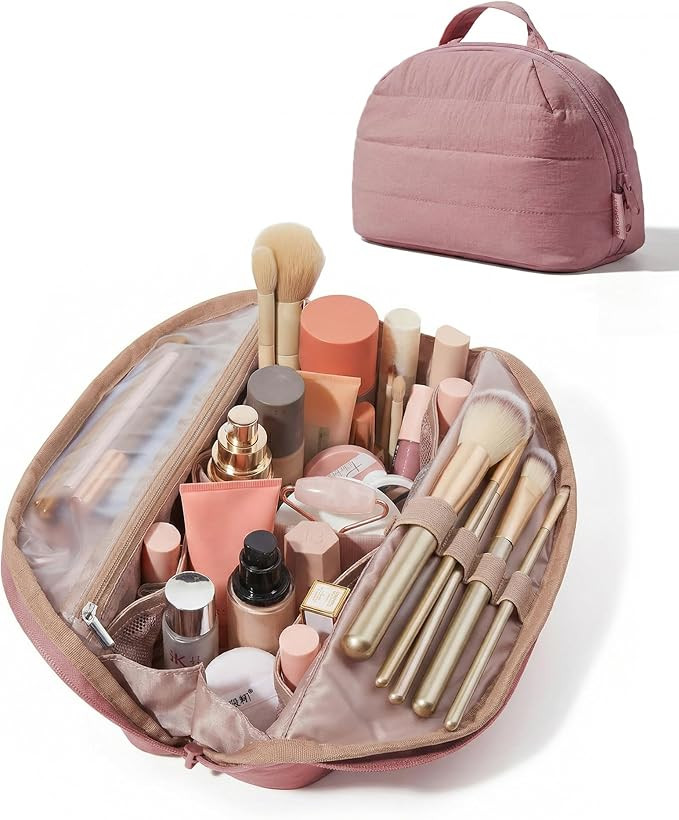BAGSMART Travel Makeup Bag for Women, Portable Fold-down Cosmetic Case, Puffy Padded Make Up Orga... | Amazon (US)