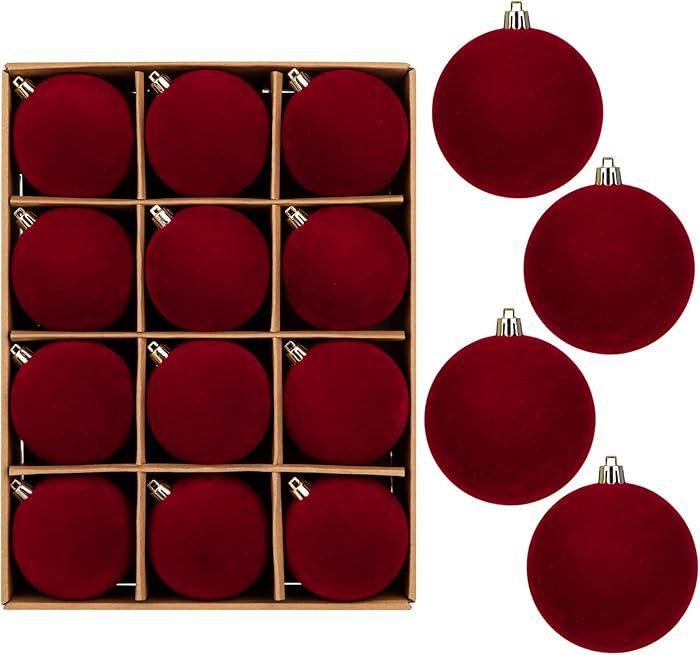 Briful 3.15” Velvet Christmas Ball Ornaments, 12PCS Soft Matte Burgundy Baubles, Shatterproof C... | Amazon (US)