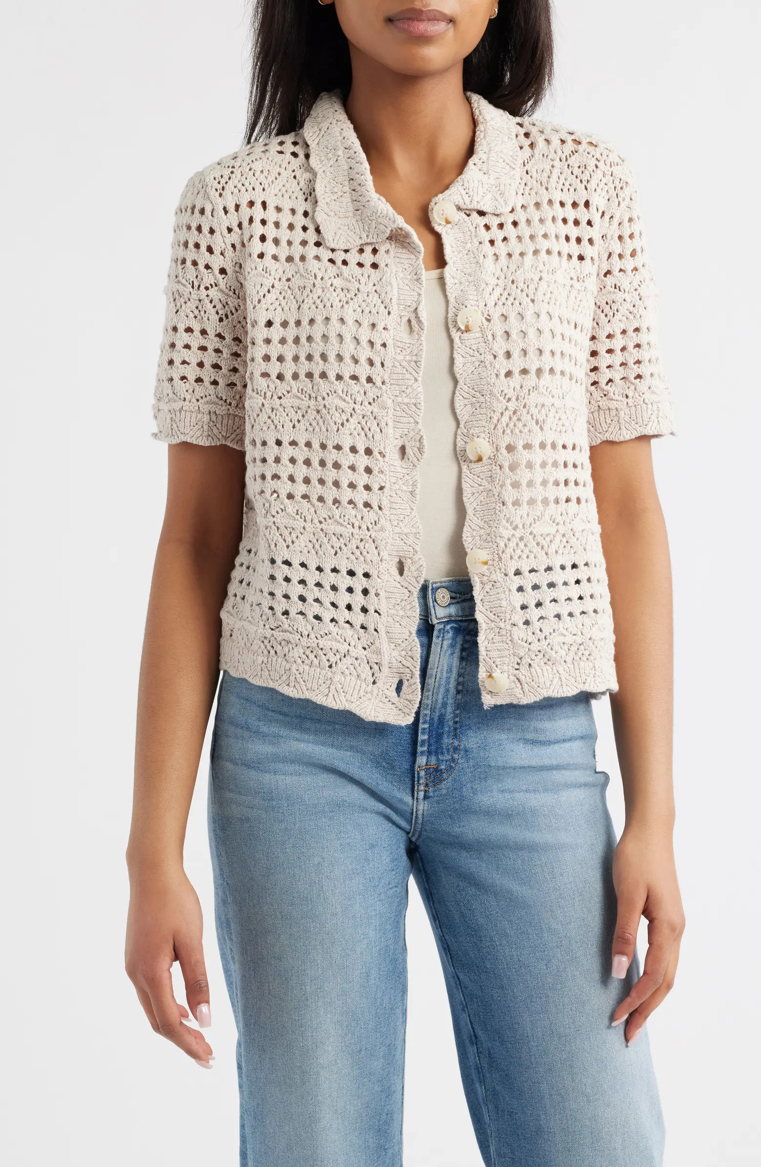 beachlunchlounge Penny Open Knit Short Sleeve Cardigan | Nordstromrack | Nordstrom Rack