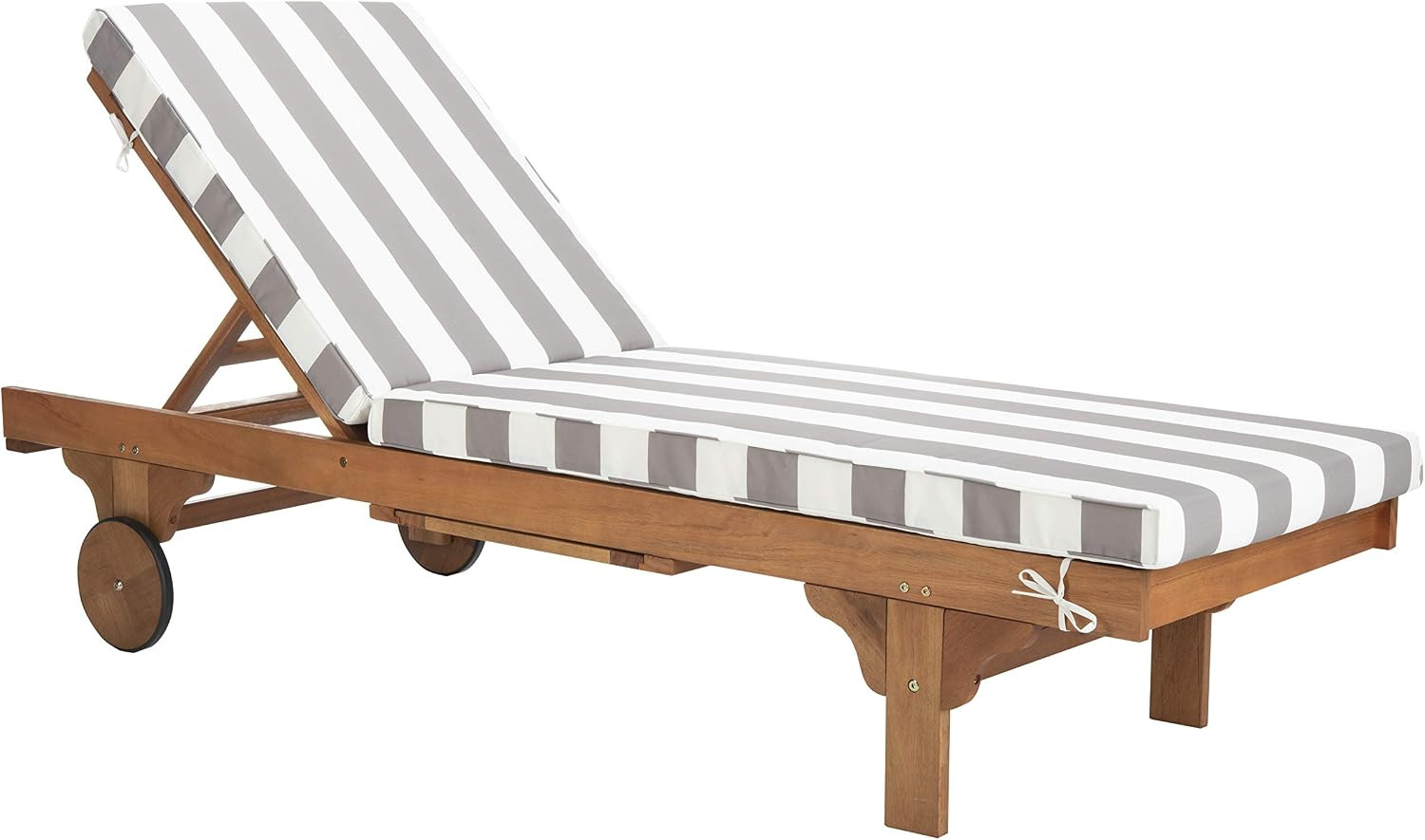 SAFAVIEH Outdoor Collection Newport Natural/ Grey & White Stripe Cushion Built-in Side Table Adju... | Amazon (US)