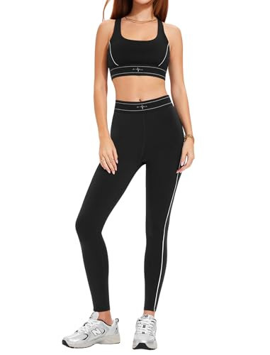 ABOCIW Workout Sets for Women Racerback Sports Bra Matching High Waist Leggings with Pockets 2 Piece Gym Sets Athletic Yoga Pilates Outfits Actievwear Racerback Black Medium | Amazon (US)