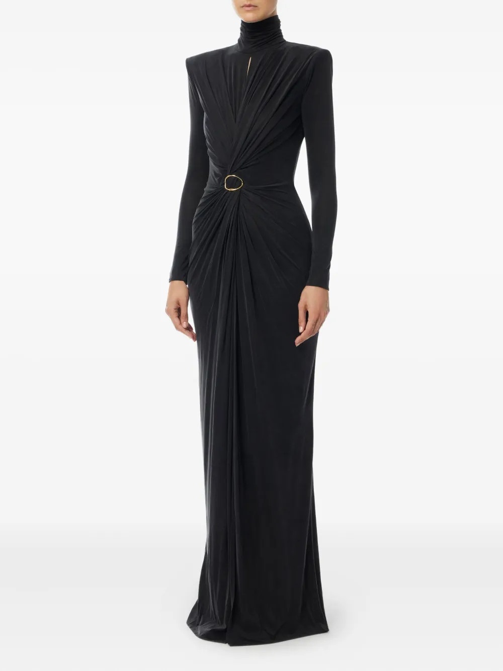 Elisabetta Franchi Draped high-neck Maxi Dress | Black | FARFETCH | Farfetch Global