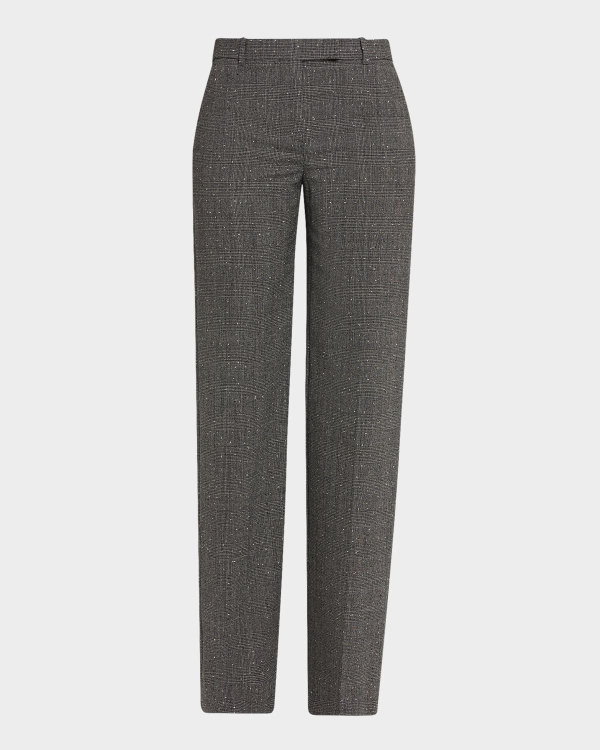 Prince of Wales Wool Straight-Leg Trousers | Neiman Marcus