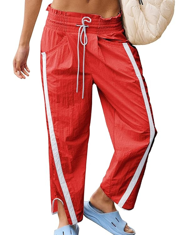 Casual Wide Leg Pants Woman Drawstring Elastic Waist High Rise Strip Flowy Long Lounge Trousers w... | Amazon (US)