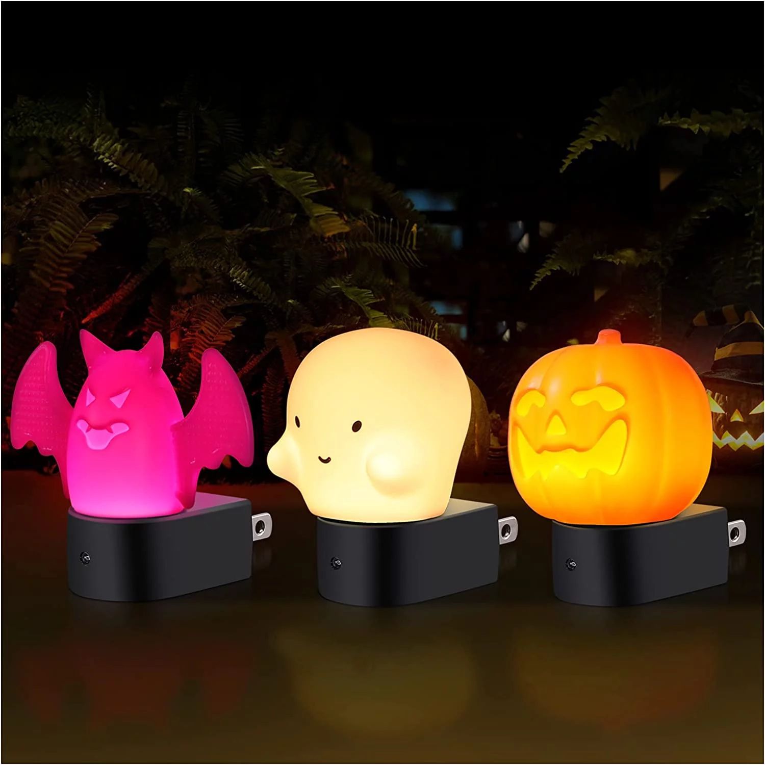 Halloween Lights, 3 Pack Pumpkin Ghost Bat Night Light, LED Plug in Night Light with Automatic an... | Walmart (US)
