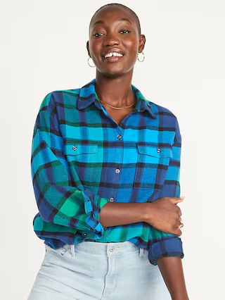 Oversized Plaid Flannel Boyfriend Tunic Shirt for Women | Old Navy (US)
