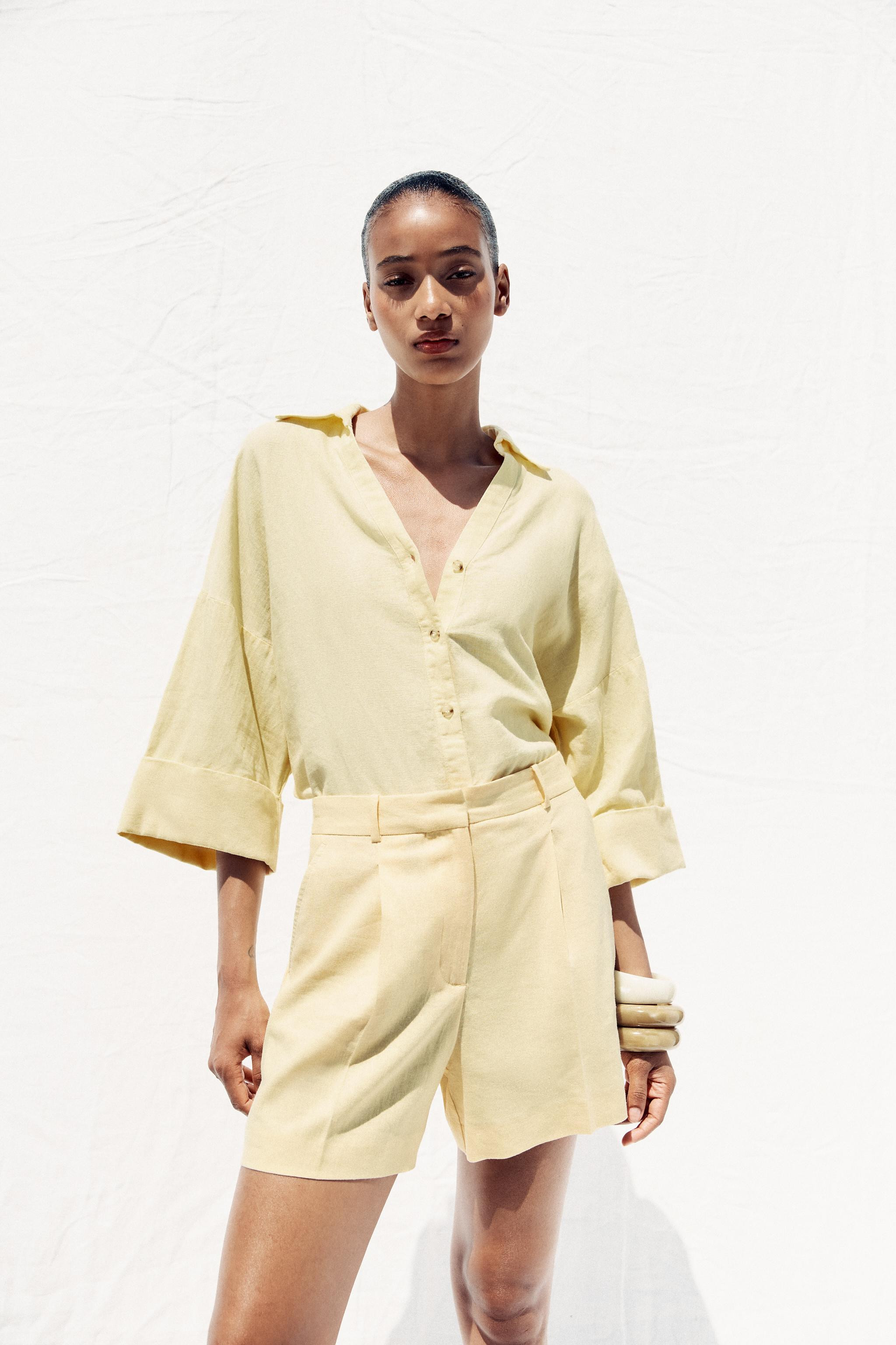 HIGH-WAISTED LINEN SHORTS | Zara US