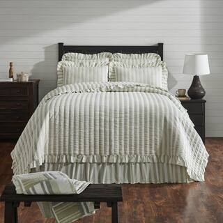 VHC Brands Finders Keepers Soft White Khaki Grey Farmhouse Ruffled California/Luxury King Cotton ... | The Home Depot