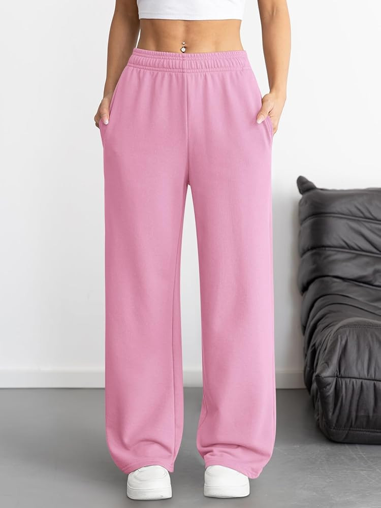 ATHMILE Women's Wide Leg Sweatpants High Waisted Baggy Interior Drawstring Joggers Straight Leg S... | Amazon (US)