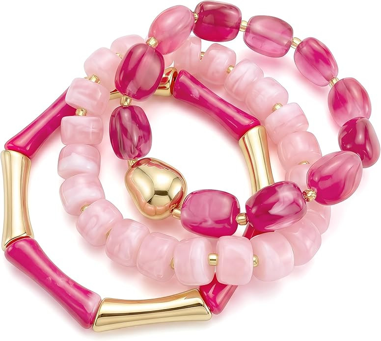 Chunky Beaded Bangle Bracelets for Women Resin Stretchy Bracelet Stack Set Boho Jewelry | Amazon (US)