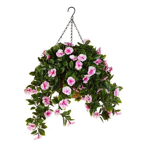 Improvements 17"" Faux Pansy Flower Hanging Basket - Pink | HSN