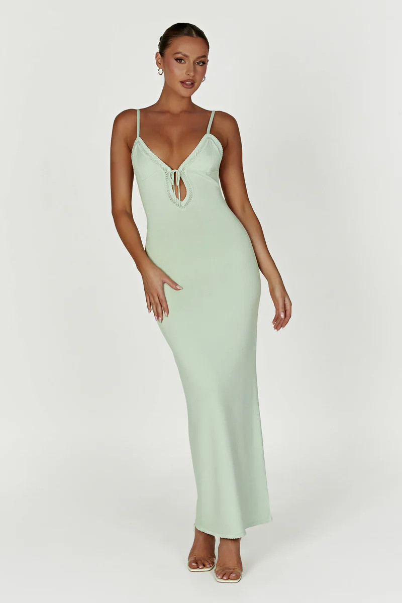 Maia Pointelle Knit Maxi Dress - Pistachio Green | MESHKI US